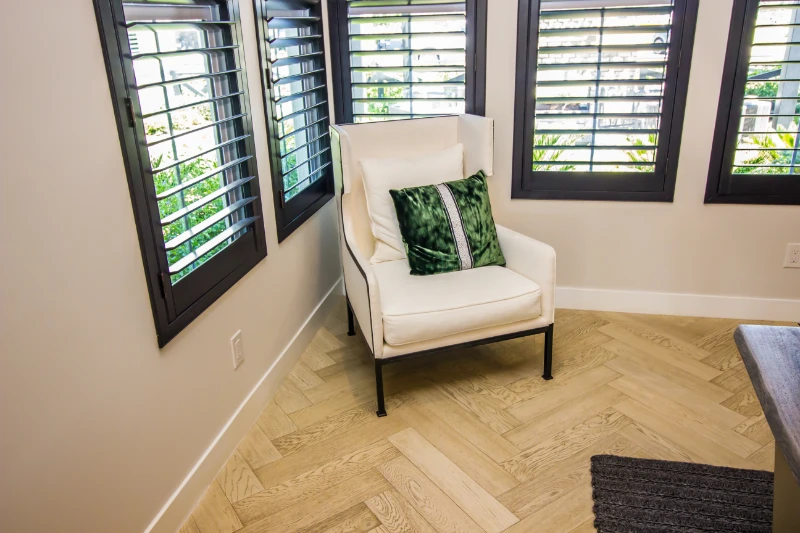 wooden shutters in sitting room