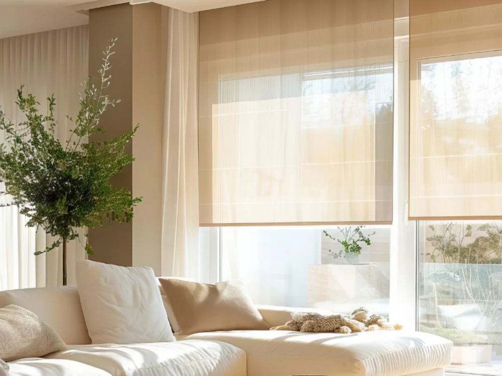 woven shades in a living room